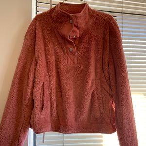 pink fuzzy quarter button up